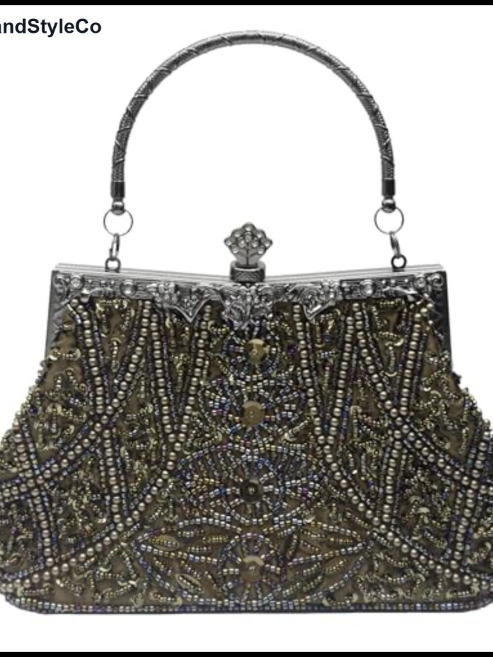 Beaded Evening Clutch Purse Silk Lined Detachable Chain Formal Bag